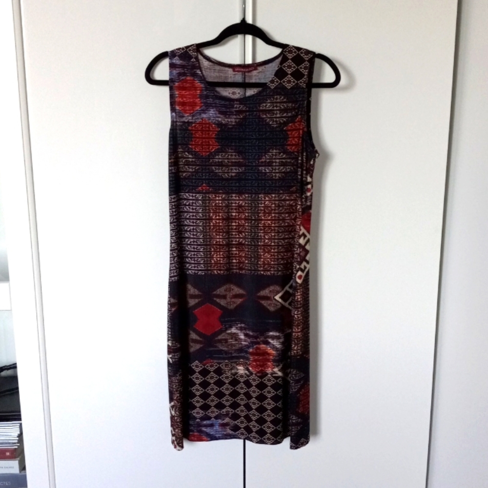🇨🇦 Medium san Francisco lightweight spandex polyester midi dress aztec pattern